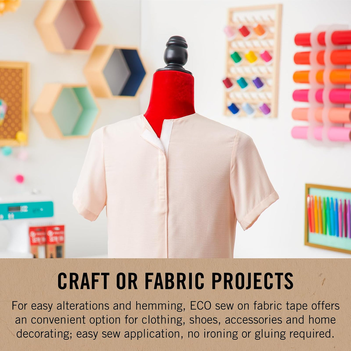 VELCRO Brand ECO Collection - Cinta adhesiva para coser para ropa y telas, no adhesivas, tiras cortadas a una longitud personalizada para coser, rollo de 15 pies x 3/4 pulgadas, color blanco