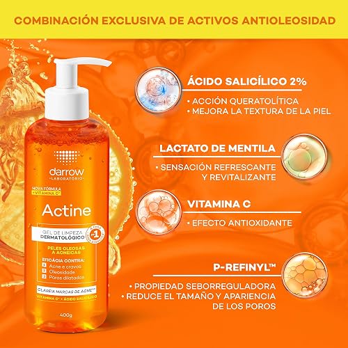 Darrow Actine Gel Limpiador Facial Vitamina C Piel Grasa y Acneica, 400g