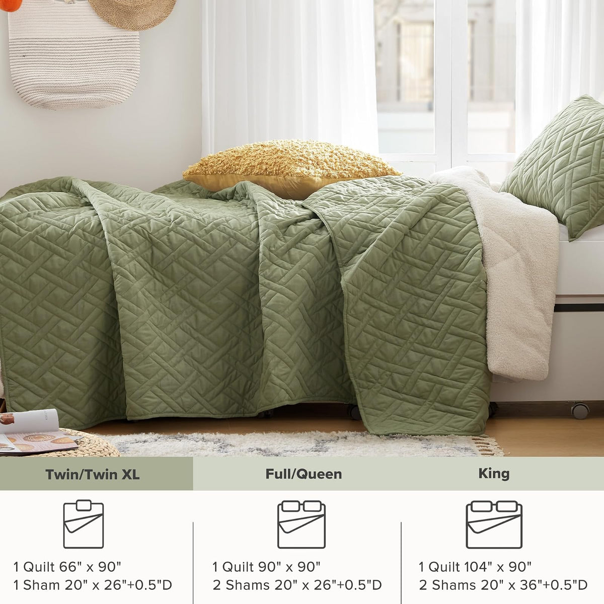 Comfort Spaces - Juego de Edredón Individual Moderno Reversible de Diamantes Kienna, Ropa de Cama Individual Acogedora Capa de Invierno Ligera Suave Tamaño Individual