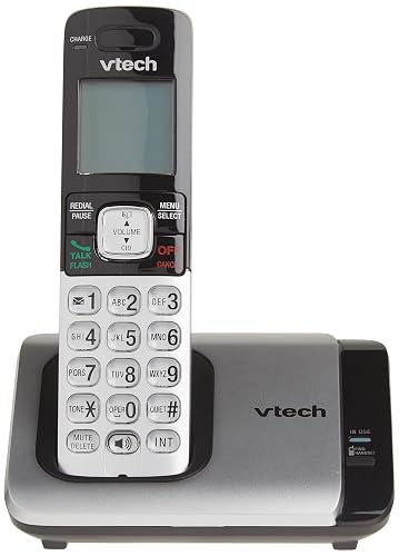 Teléfono Vtech DECT 6.0 con base para identificación de llamadas y llamada en espera, Plateado/Negro