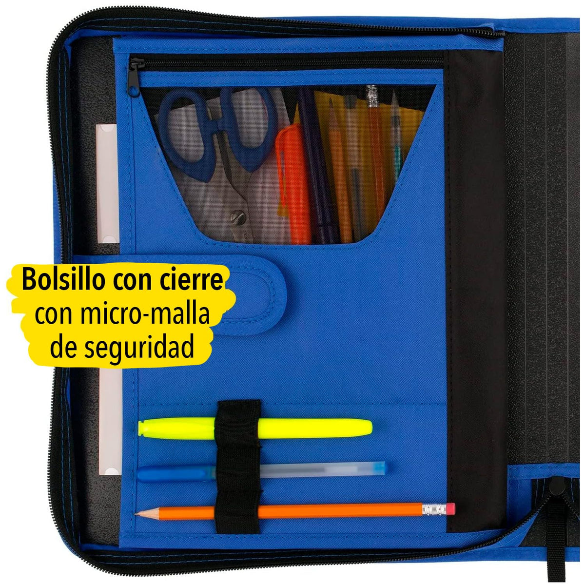 Five Star - Carpeta con cremallera de 1-1/2 pulgadas, carpeta de 3 anillas, archivo expandible de 3 bolsillos, duradera, azul (72202)