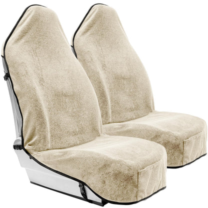 Season Guard - Funda Impermeable para Asiento de Toalla, Ajuste Universal | Para uso activo y gimnasio, lavable a máquina, bolsillo de almacenamiento integrado, apto para automóvil, SUV, camión, furgoneta - Beige Bronceado