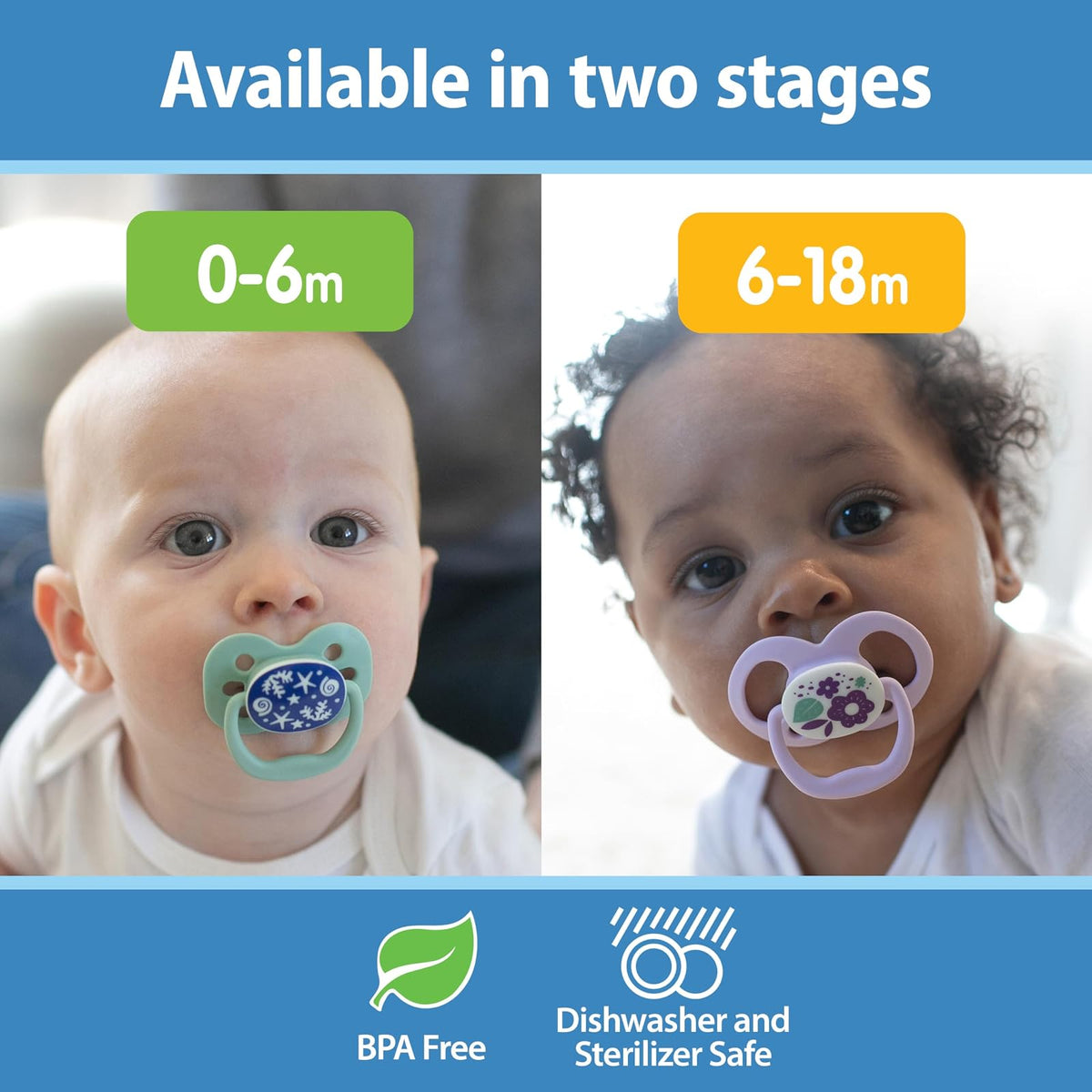 Dr. Brown's Advantage Glow-in-The-Dark 2 Piece Stage 1 Pacifiers, Pink, 0-6 Months