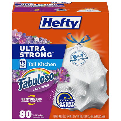 Hefty Bolsas de Basura con Cordón 13 Galones, Aroma Cítrico, 80 Piezas - Blanco - 13 gal