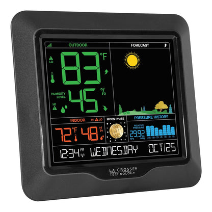 La Crosse Technology - Estación de pronóstico de color - visualización grande, alertas de temperatura/humedad, escenas estacionales - Monitoreo interior/exterior, registros HI/LO, presión barométrica