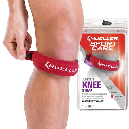 Mueller Jumper's Knee Strap, Banda de Compresión para Rodilla - Red - One Size (Pack of 1)