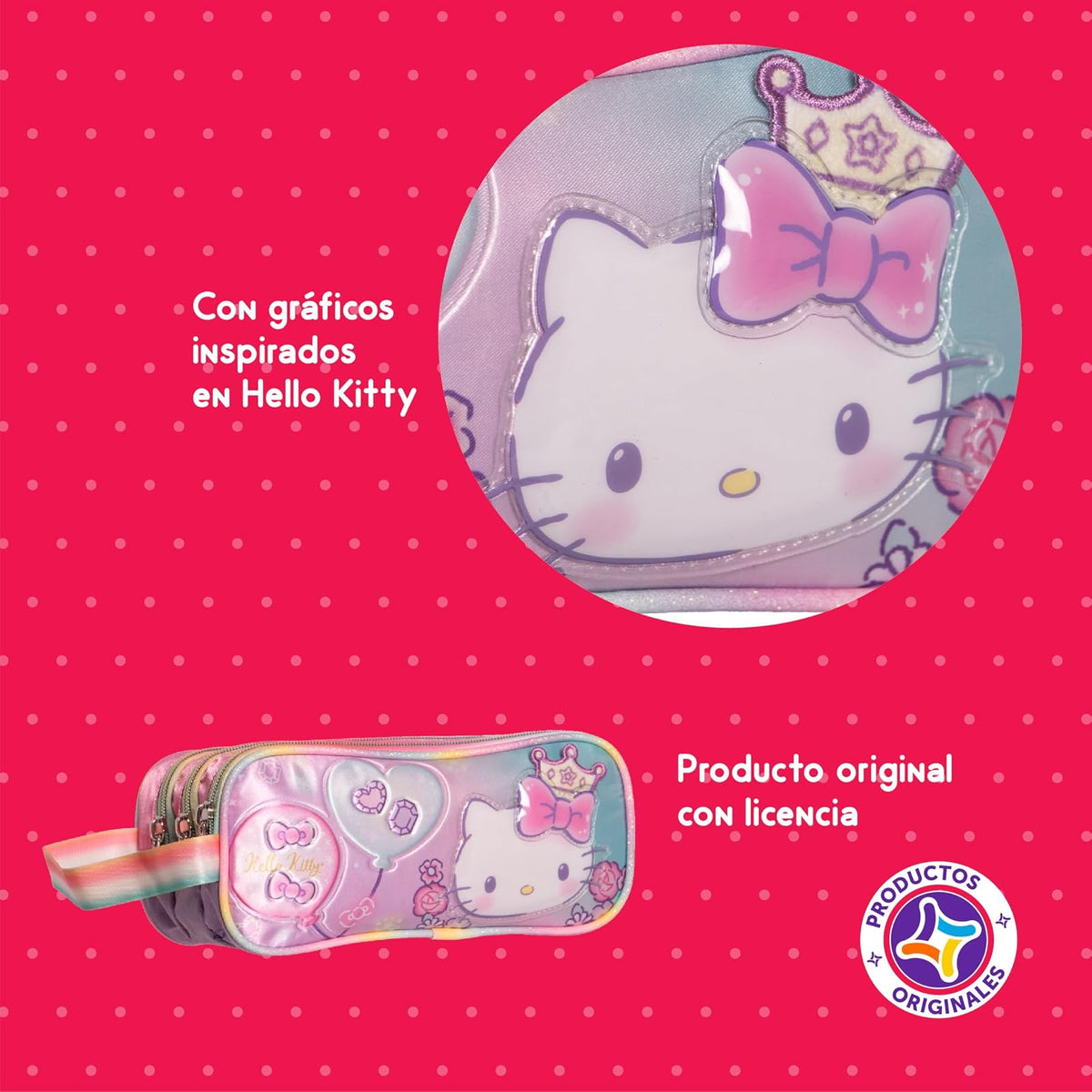 Ruz Lapicera Triple Infantil y Preescolar | Hello Kitty | 100% Poliéster | Estuche Organizador para Niños con Compartimentos y Cierre de Cremallera | Recomendado desde 3 años