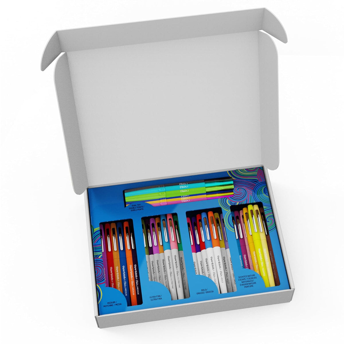 Paper Mate Flair - Bolígrafos de punta de fieltro, paquete definitivo, cuenta con 5 tipos diferentes de bolígrafos, 60 unidades, diversión creativa, esenciales para el aula, suministros para
