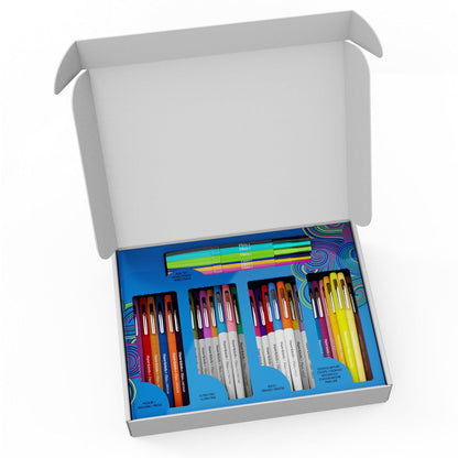 Paper Mate Flair - Bolígrafos de punta de fieltro, paquete definitivo, cuenta con 5 tipos diferentes de bolígrafos, 60 unidades, diversión creativa, esenciales para el aula, suministros para