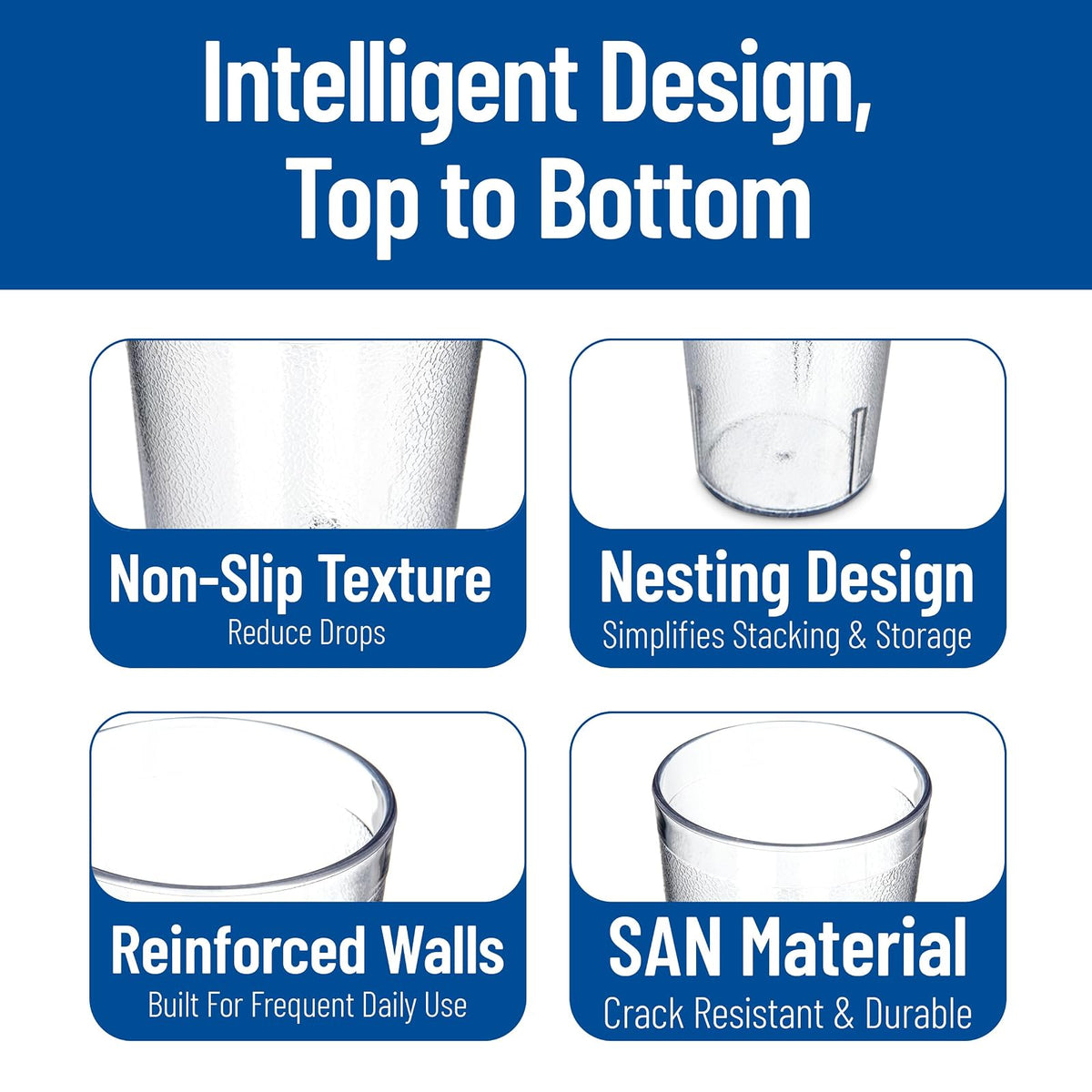 Carlisle - Vaso de plástico apilable resistente a roturas 5216-207, 16 onzas, transparente (paquete de 24)