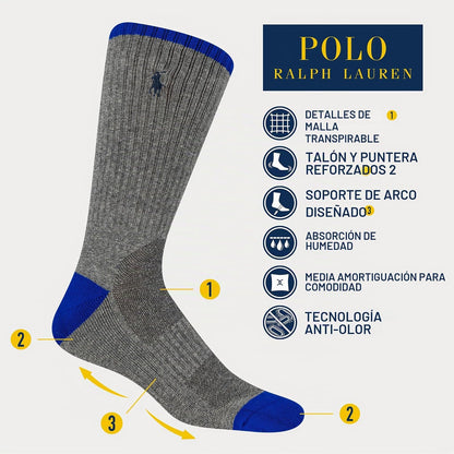 POLO RALPH LAUREN Athletic Performance Cotton Crew Socks - 6 Pair Pack - Mesh & Sport Moisture Wicking Deporte clásicoHombre