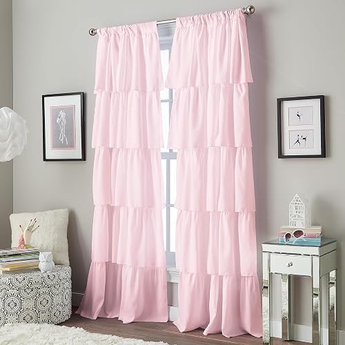 Panel de Cortina con Volantes y Bolsillo para Barra, 84 Pulgadas, Rosa, 1 Panel