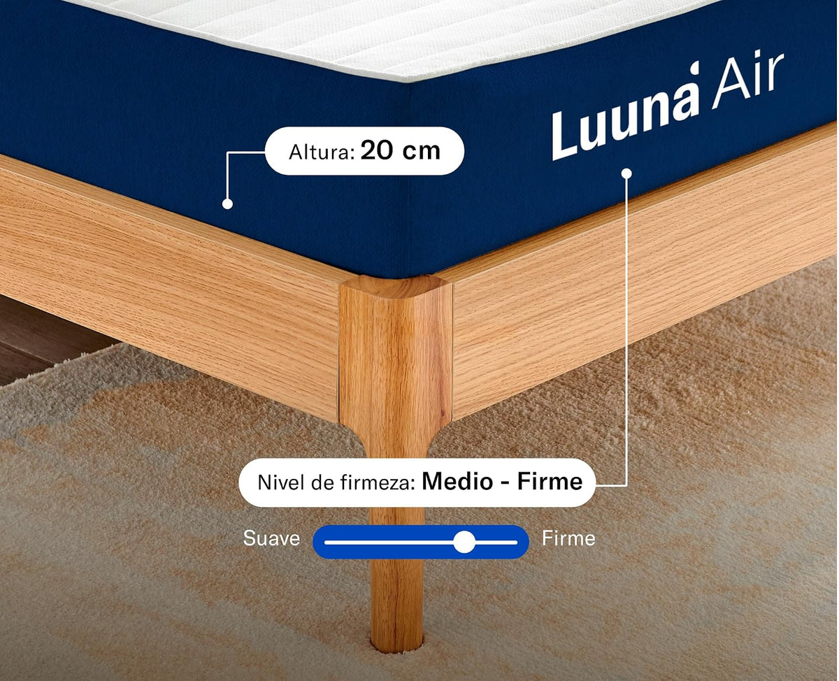 Luuna Colchón en Caja Air Individual, Memory Foam, Reduce la Transferencia de Movimiento, Brinda Soporte y firmeza, Mayor frescura, Marca Mexicana, 5 Años de Garantía