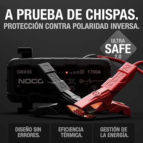 NOCO Boost X GBX55: Arrancador de batería de Auto 1750A – Booster de Litio portátil 12V, Power Bank y Cables para Pasar Corriente – para Motores de Gasolina hasta 7.5L y diésel hasta 5.0L