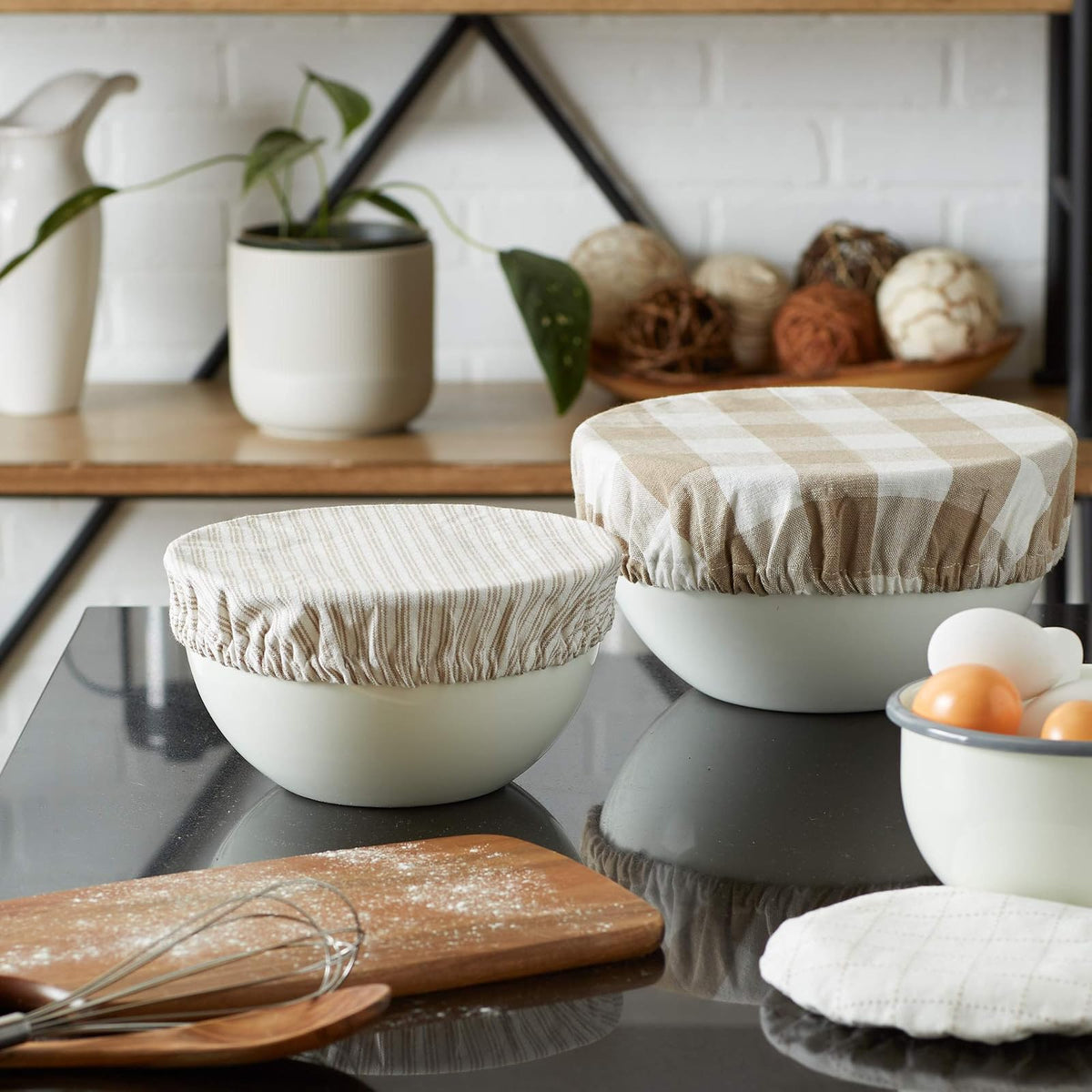 DII Farmhouse Basic Kitchen Collection - Juego de fundas tejidas para cuencos, piedra, 3 piezas