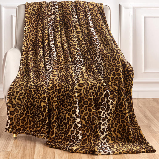Edenleaf - Manta de forro polar con estampado de leopardo para cama, sofá, viajes y camping, manta de felpa súper suave y acogedora con estampado de guepardo para todas las estaciones, 50 x 60