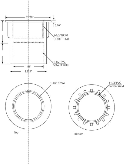 WestBrass Sch 40 - Adaptador recto (1-1/2", ABS), Blanco