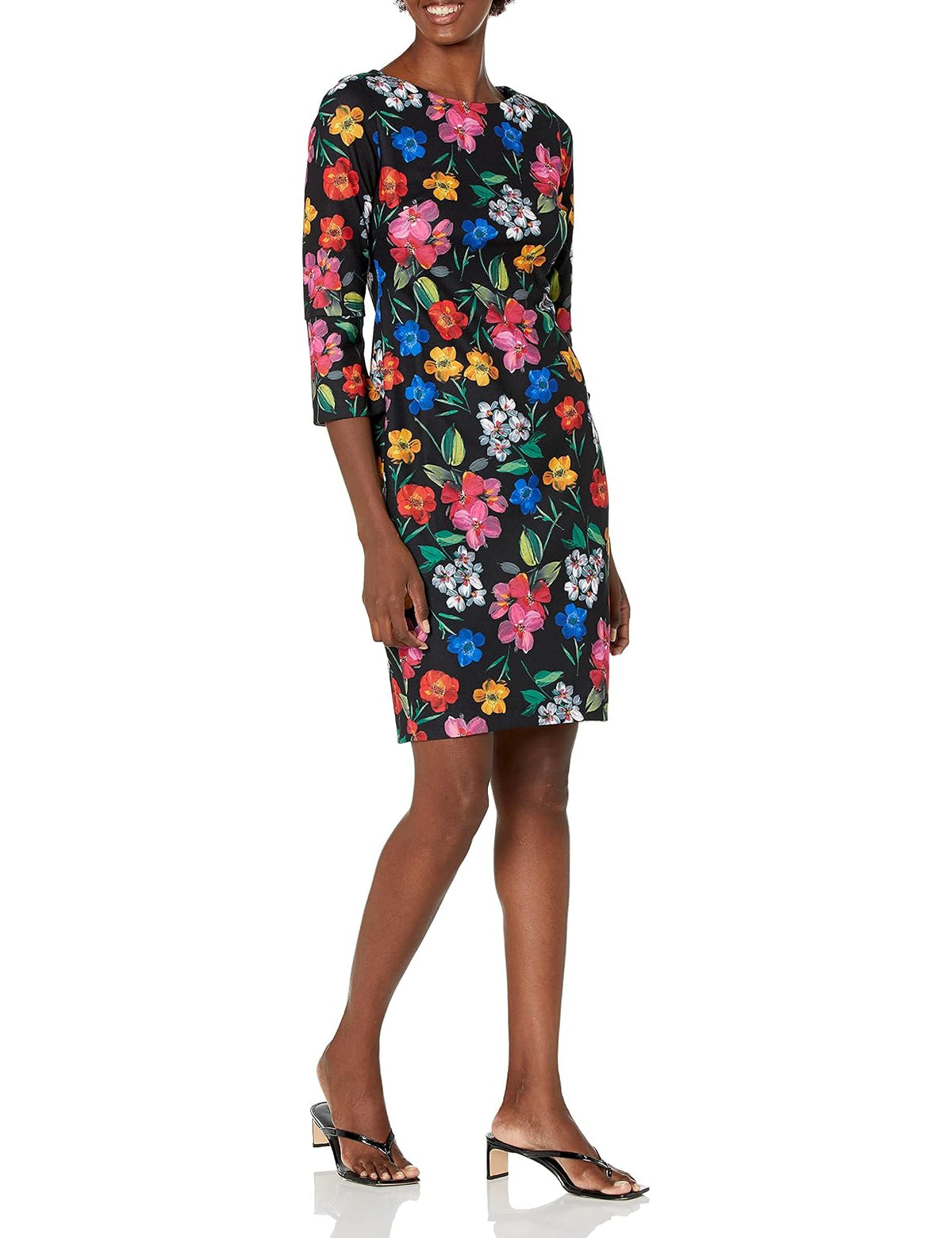 Calvin Klein Sólida Funda de Tres Cuartos de Manga Dividida. Vestido para Mujer