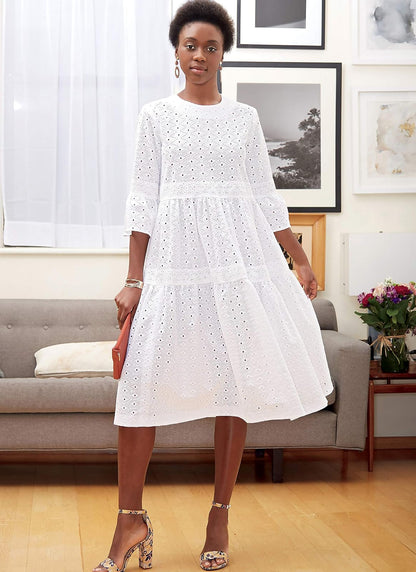 McCall's Patterns McCall's Patterns Vestido plisado hasta la rodilla para mujer, tallas 6-14, patrón de costura, blanco