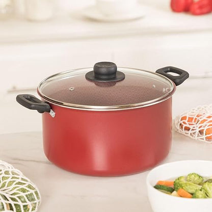 Ekco | Olla con Tapa Classic Aluminio Antiadherente Rojo Geothermic 24 cm | Tapa de vidrio, Fácil limpieza, Libre de PFOA, Cocción uniforme, Asas remachadas, Tapa de vidrio, Baquelita aislante