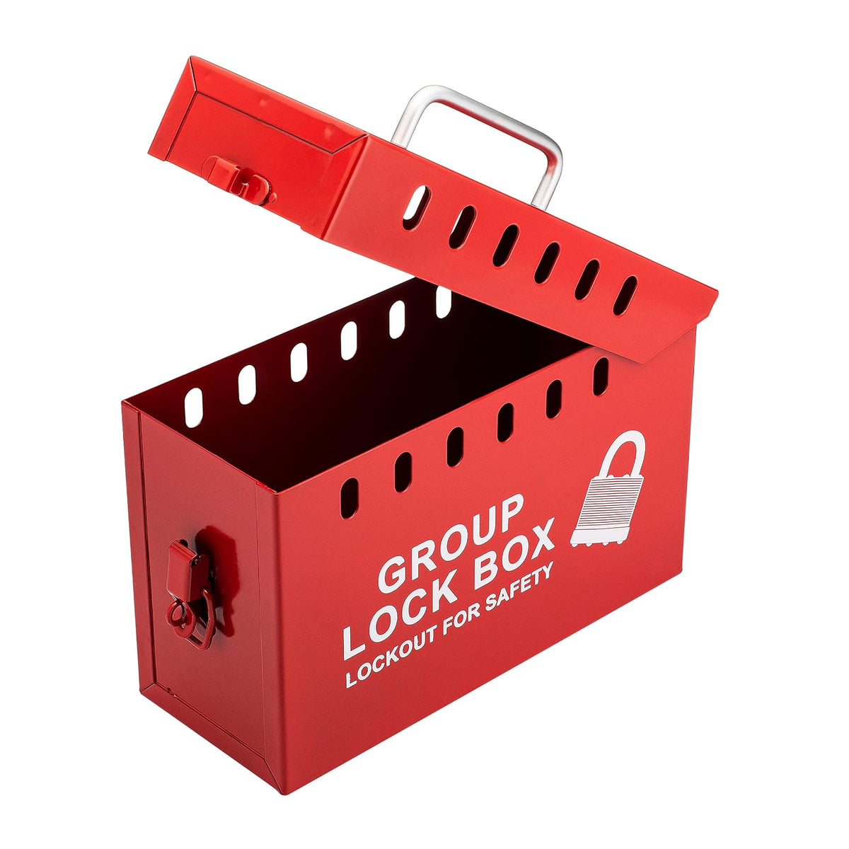 Zing Green Products 7299R-UN - Caja portátil de acero para etiquetar con bloqueo grupal, caja de bloqueo acepta hasta 13 candados, 10 x 6 x 4 pulgadas, rojo