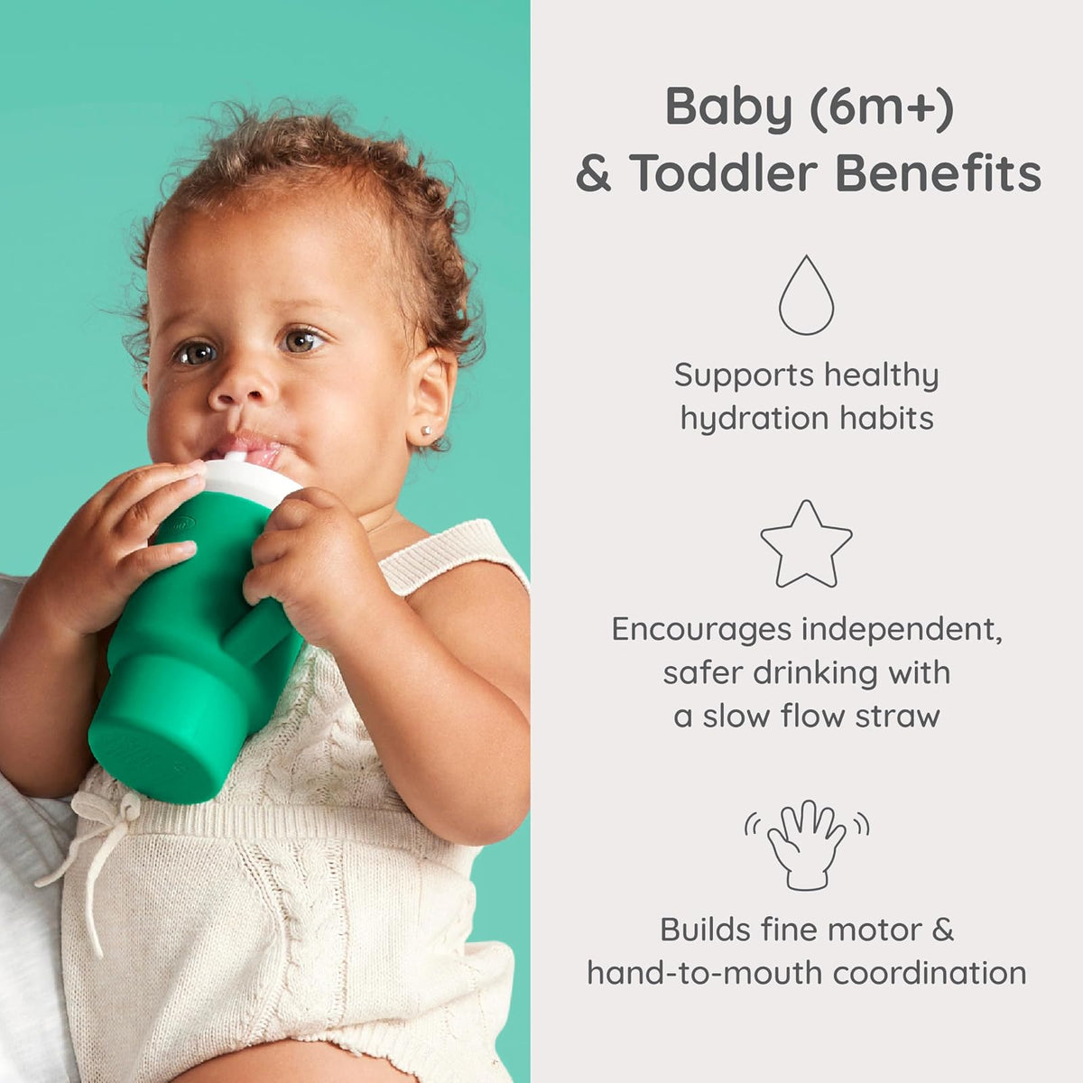 Infantino My 1st Vaso de silicona con popote y asa, resistente a derrames, para la taza de transición sin BPA, alpino