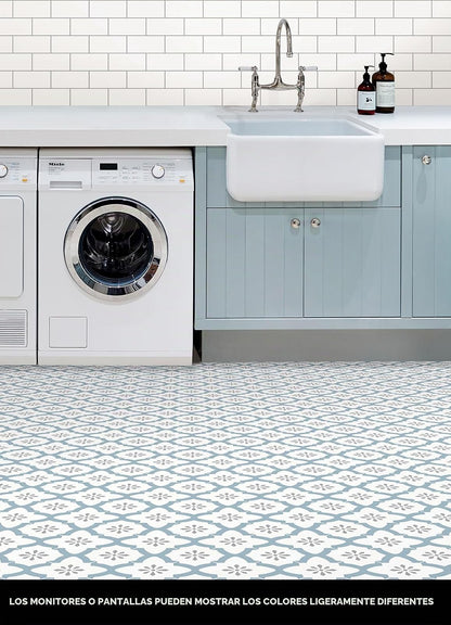 FloorPops FP2943 Alfama - Azulejos de piso para despegar y pegar, multicolor, azul