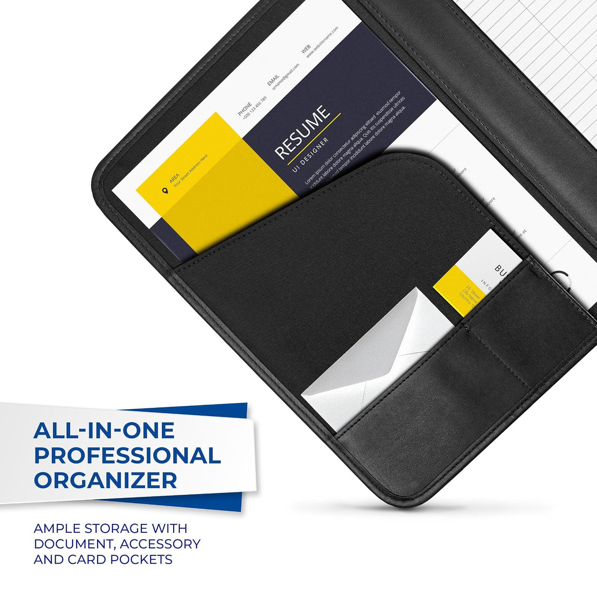 Samsill Padfolio profesional, portafolios de negocios, negro, incluye 8.5 x 11 bloc de escritura