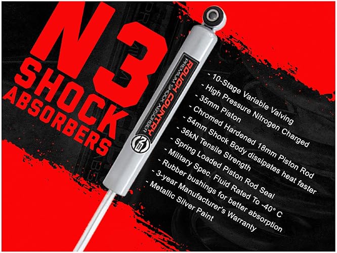 Rough Country N3 Performance Amortiguador Compatible con Jeep Wrangler JK Premium 2007 – 2018, N3 Trasero, 0-3"