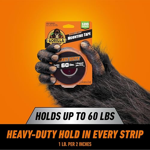 Gorilla Cinta de montaje de doble cara resistente, extralarga, 1 x 120 pulgadas, color negro (paquete de 1)