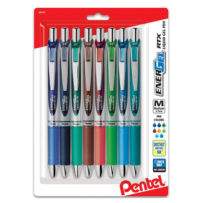 Pentel EnerGel Deluxe RTX Bolígrafo Retráctil de Tinta Gel Líquido, Punta de Metal - 0.7 mm - Multicolor 2 - 8 Unidad (Paquete de 1)