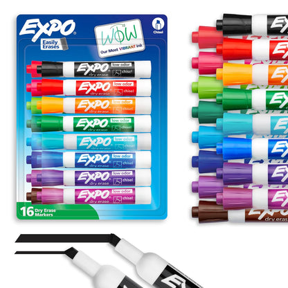 Expo Marcadores de borrado en seco con poco olor., Cincel, Vibrant Colors, 16-Count