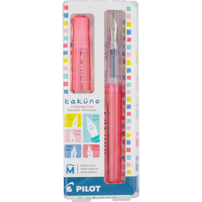 PILOT Pluma Fuente Kakuno, barril color coral traslúcido, punto mediano, estuche con una pieza