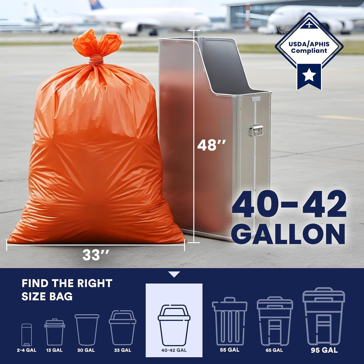 Plasticplace Contractor Trash Bags 42 Gallon - 3.0 Mil, Orange Heavy Duty Garbage Bag 33” x 48” (50 Count)