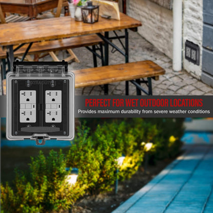 Enerlites - Caja resistente a la intemperie para decoración de exteriores GFCI receptáculos de salida, cobertor para 2 cuadrículas