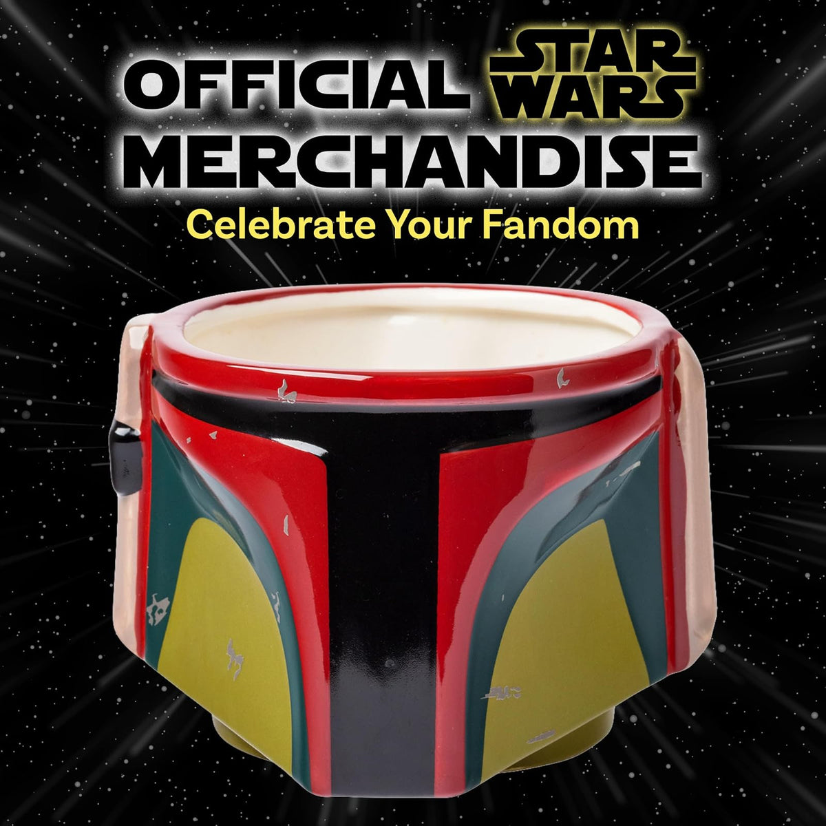 Silver Buffalo Star Wars Boba Fett's - Casco con cicatrices de batalla de cerámica 3D esculpida taza, 20 onzas