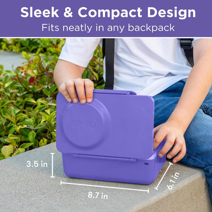 Omie OmieBox UP Bento Box para niños, lonchera aislada, tarro térmico de alimentos aislado al vacío a prueba de fugas, bolsa de hielo más fría, 2 compartimentos (morado galaxia)