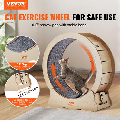 VEVOR Rueda de Ejercicio de Madera para Gatos de Interior de 75 x 31,8 x 80 cm, Rueda para Correr con Alfombra Desmontable, Juguete para Correr, Caminar, Entrenar para Diferentes Gatos, Color Madera
