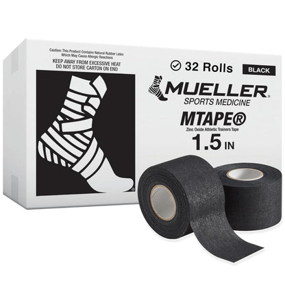 Mueller MTape Cinta Deportiva de Algodón, 1.5 pulg x 10 yardas, 32 Rollos - Negro