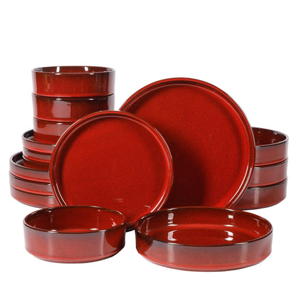 Bloomhouse Santorini Mist Vajilla de Terracota, 16 Piezas - Service for Four (16pcs) - Garnet Red