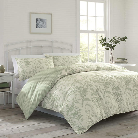 Laura Ashley Natalie - Juego de Funda de edredón, Cottage, Verde Pastel Claro, King, 1