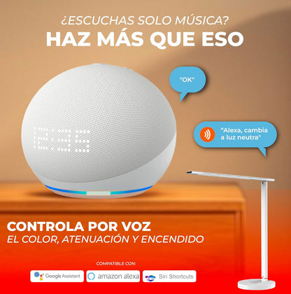 Tecnolite Connect - Lámpara de Mesa Inteligente WiFi LED 12 W con Estación de Carga Inalámbrica, Entrada USB, Luz Blanca Ajustable, Compatible con App móvil, Alexa, Google y Siri, Lámpara Interior