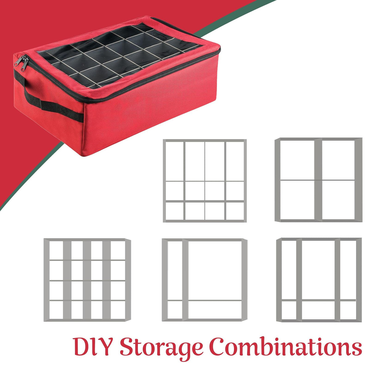 Tiny Tim Totes | Premium | 48 Christmas Ornament Organizer Storage Box | Red, Case