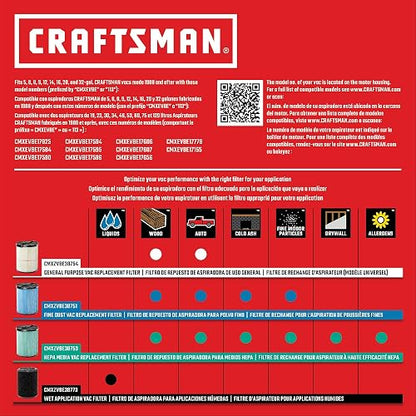 CRAFTSMAN CMXZVBE38751 Filtro de repuesto para aspiradoras de tienda de 5 a 20 galones