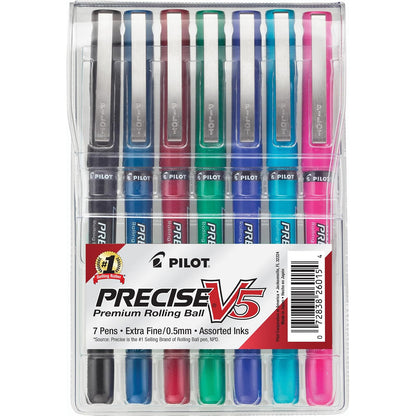 Pilot Precise V5 Bolígrafo de Tinta Líquida Punta Extrafina - Paquete de 7 unidades - Colores Variados