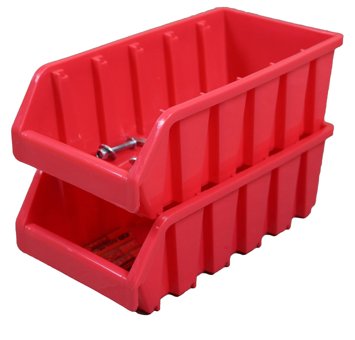 Basicwise QI003255R.3 - Papeleras apilables de plástico (6 Unidades), Color Rojo