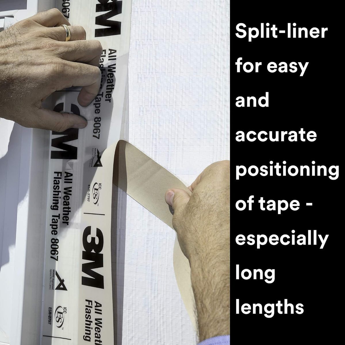 3M Cinta intermitente para todo tipo de clima, 8067, 22,86 cm x 23,86 m, 1 rollo, revestimiento de plástico con parte trasera adhesiva, evita la intrusión de humedad, sellado impermeable intermitente, puertas, ventanas, aberturas en la construcción d