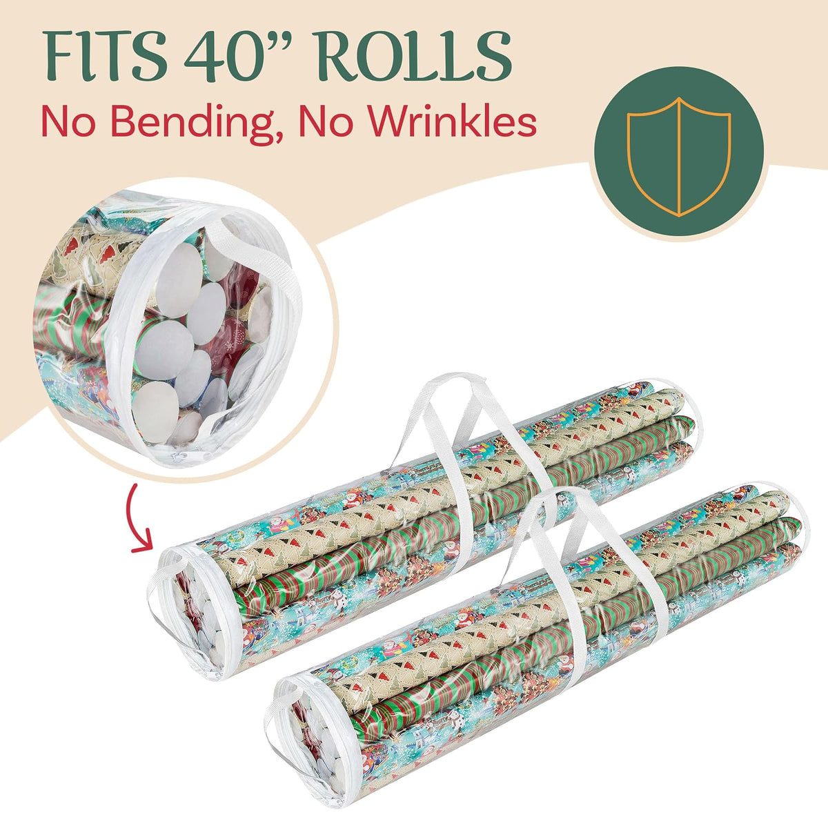 Elf Stor 83-DT5054 Bolsas de Almacenamiento para Regalo con Capacidad para Rollos de Papel de 40 Pulgadas, Paquete de 2, X-Grande, Transparente, 2 Unidades