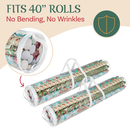 Elf Stor 83-DT5054 Bolsas de Almacenamiento para Regalo con Capacidad para Rollos de Papel de 40 Pulgadas, Paquete de 2, X-Grande, Transparente, 2 Unidades