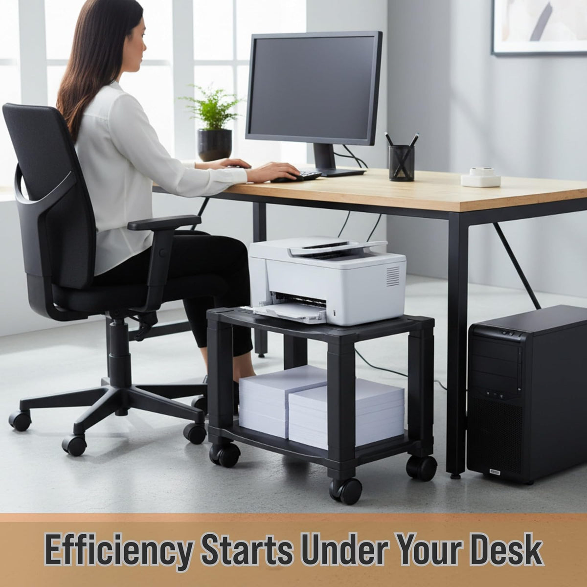 Home-Complete Soporte para Impresora de 2 Niveles para fax, escáner, Impresora, Suministros de Oficina, Compacto y móvil con Ruedas para Almacenamiento portátil